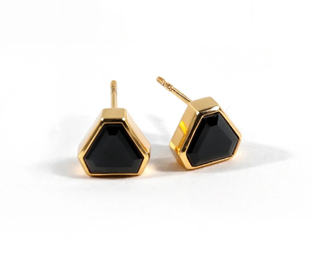 All Cotton and Linen Black Onyx Stud Earrings | 18K Gold - Plated Midnight Onyx