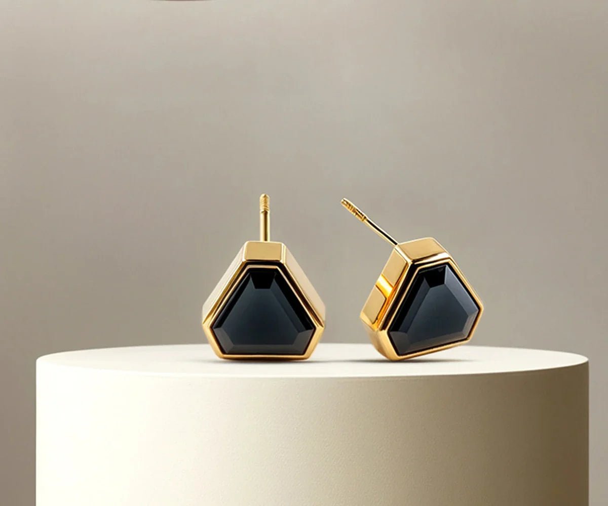 All Cotton and Linen Black Onyx Stud Earrings | 18K Gold - Plated Midnight Onyx