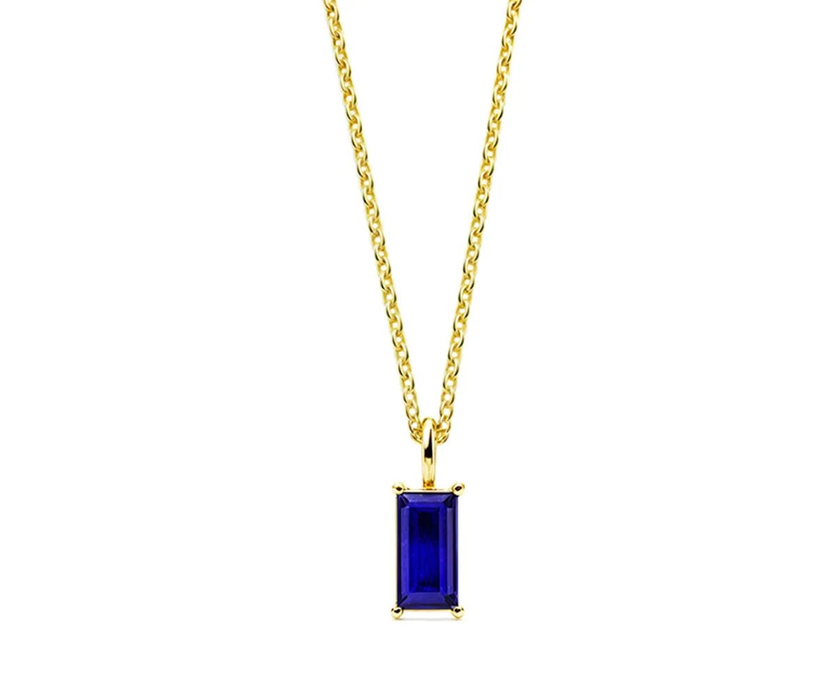 All Cotton and Linen Blue Sapphire Baguette Pendant Necklace | September Birthstone | 14K Gold - Plated