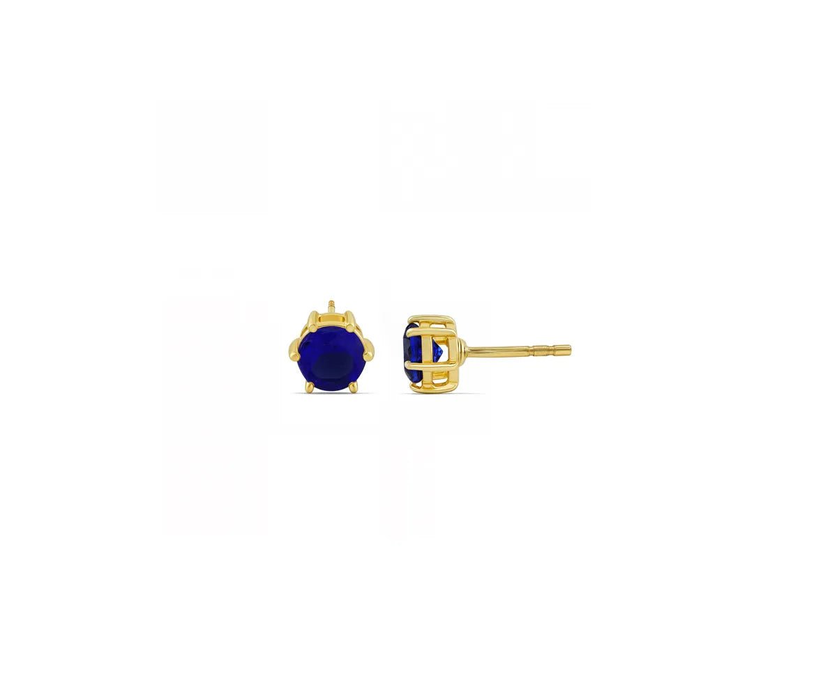 All Cotton and Linen Blue Sapphire Circle Stud Earrings | September Birthstone | 14K Gold Plated