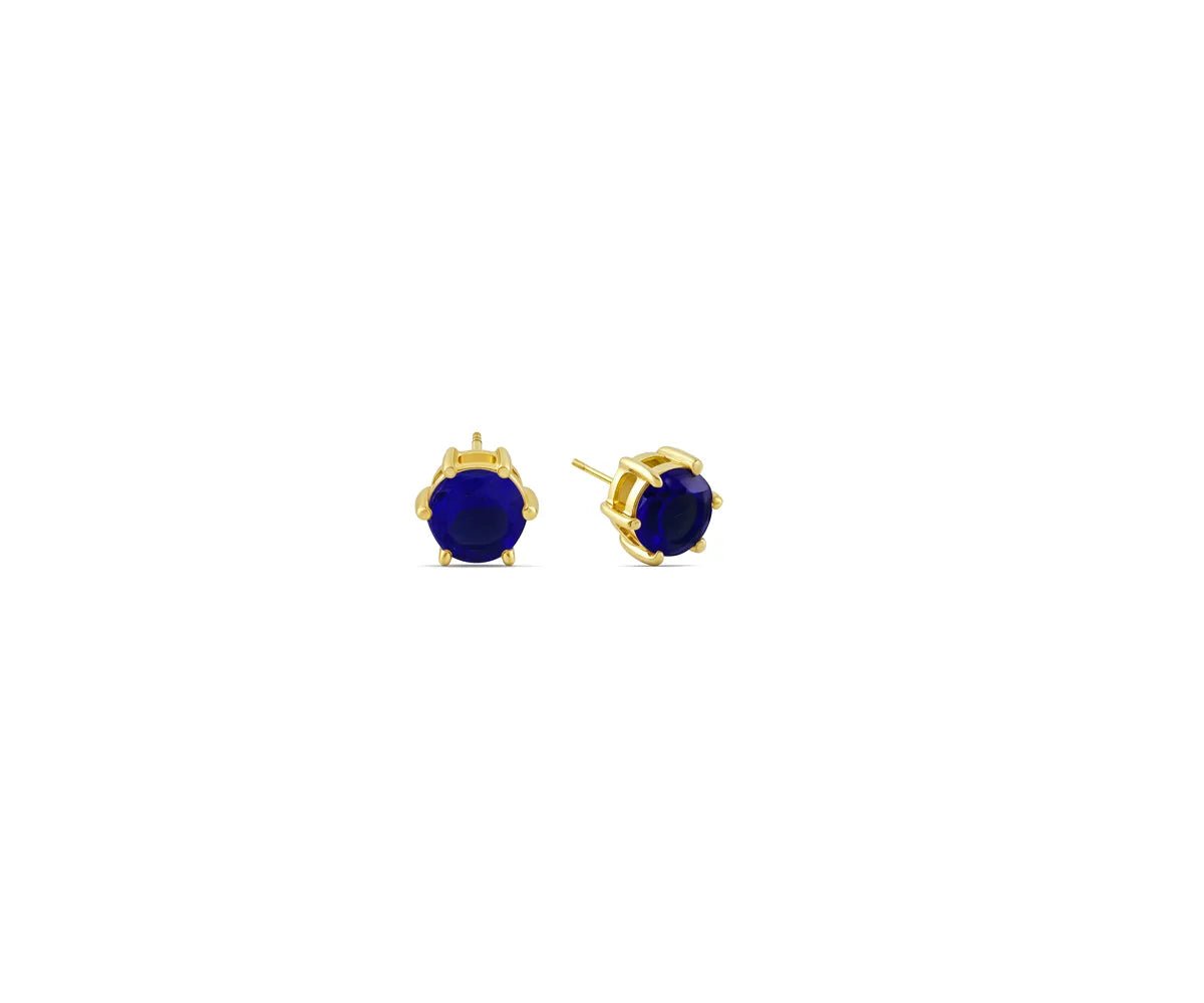 All Cotton and Linen Blue Sapphire Circle Stud Earrings | September Birthstone | 14K Gold Plated