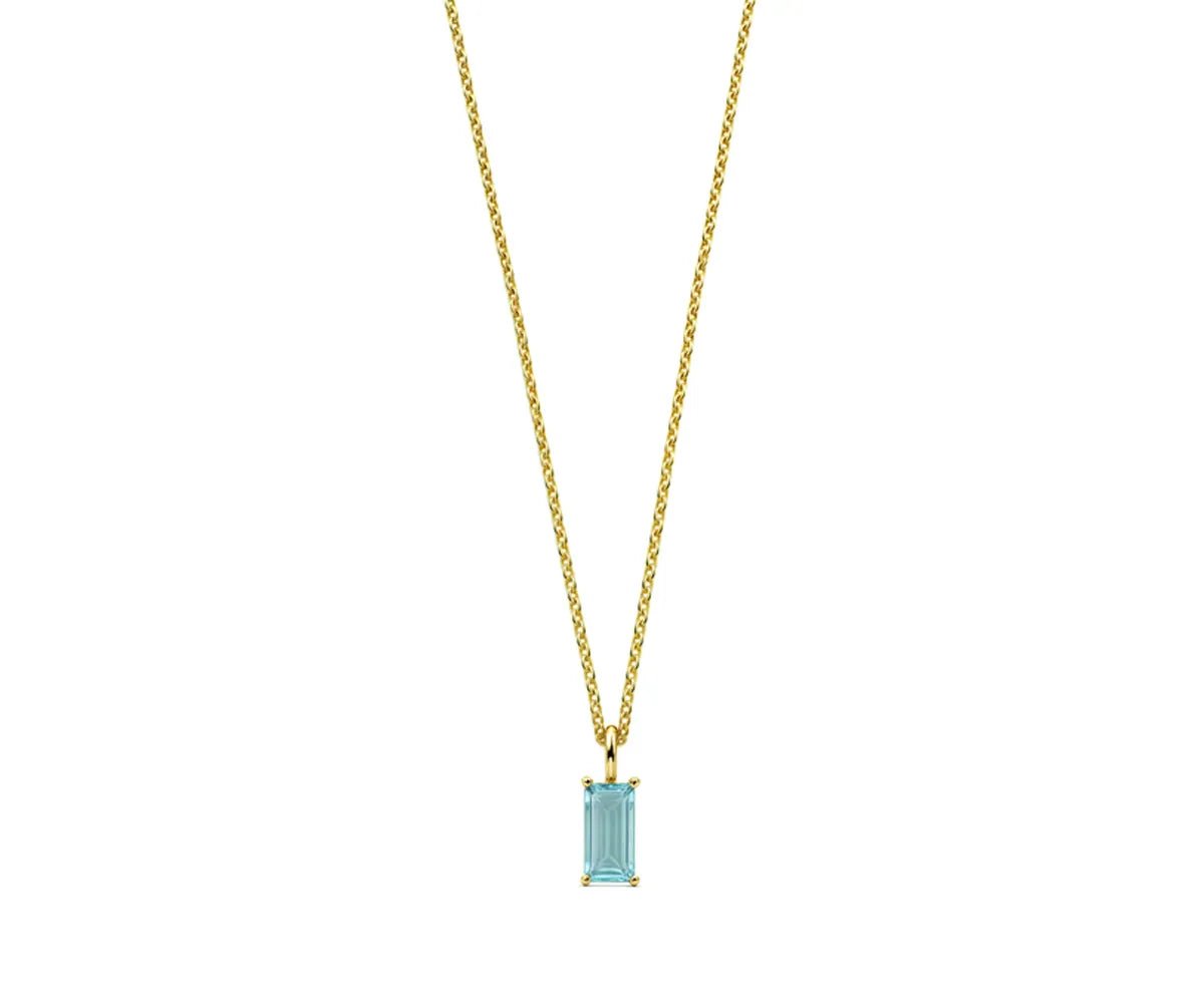 All Cotton and Linen Blue Topaz Pendant Necklace | December Birthstone | 14K Gold - Plated Baguette Cut