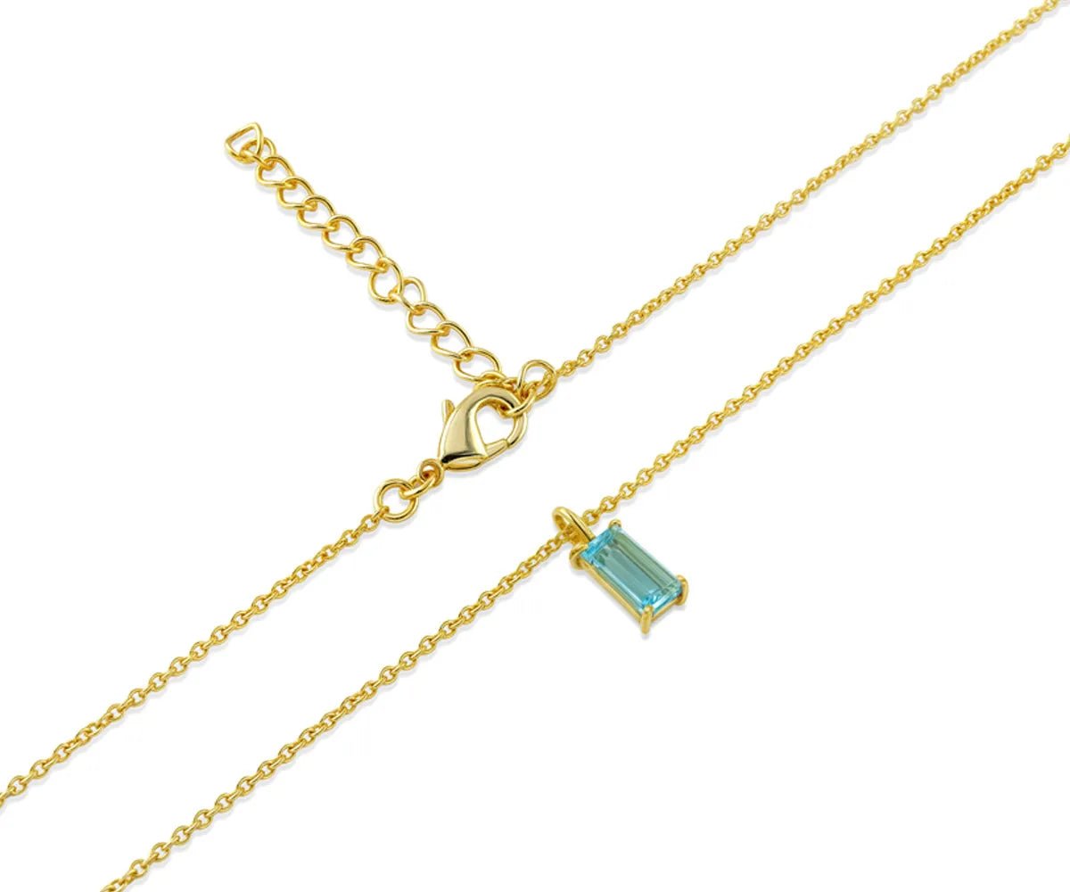 All Cotton and Linen Blue Topaz Pendant Necklace | December Birthstone | 14K Gold - Plated Baguette Cut