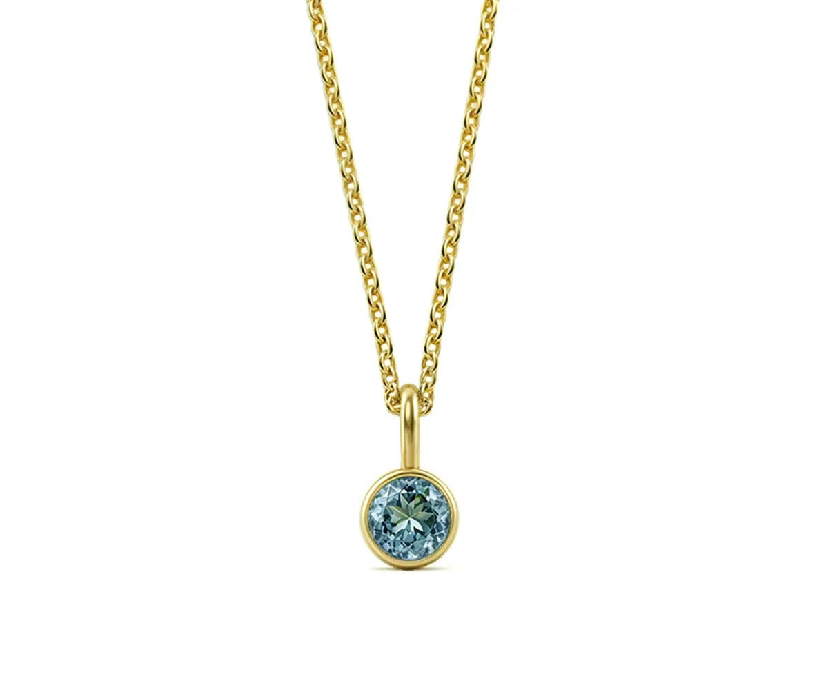 All Cotton and Linen Blue Topaz Round Pendant Necklace | December Birthstone | 14K Gold - Plated
