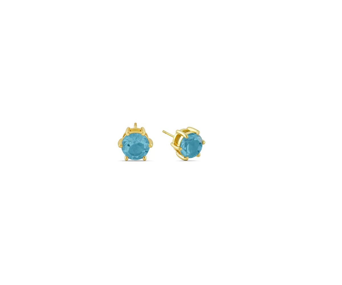 All Cotton and Linen Blue Topaz Stud Earrings | December Birthstone | 14K Gold Plated
