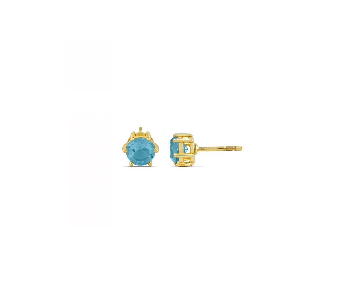 All Cotton and Linen Blue Topaz Stud Earrings | December Birthstone | 14K Gold Plated