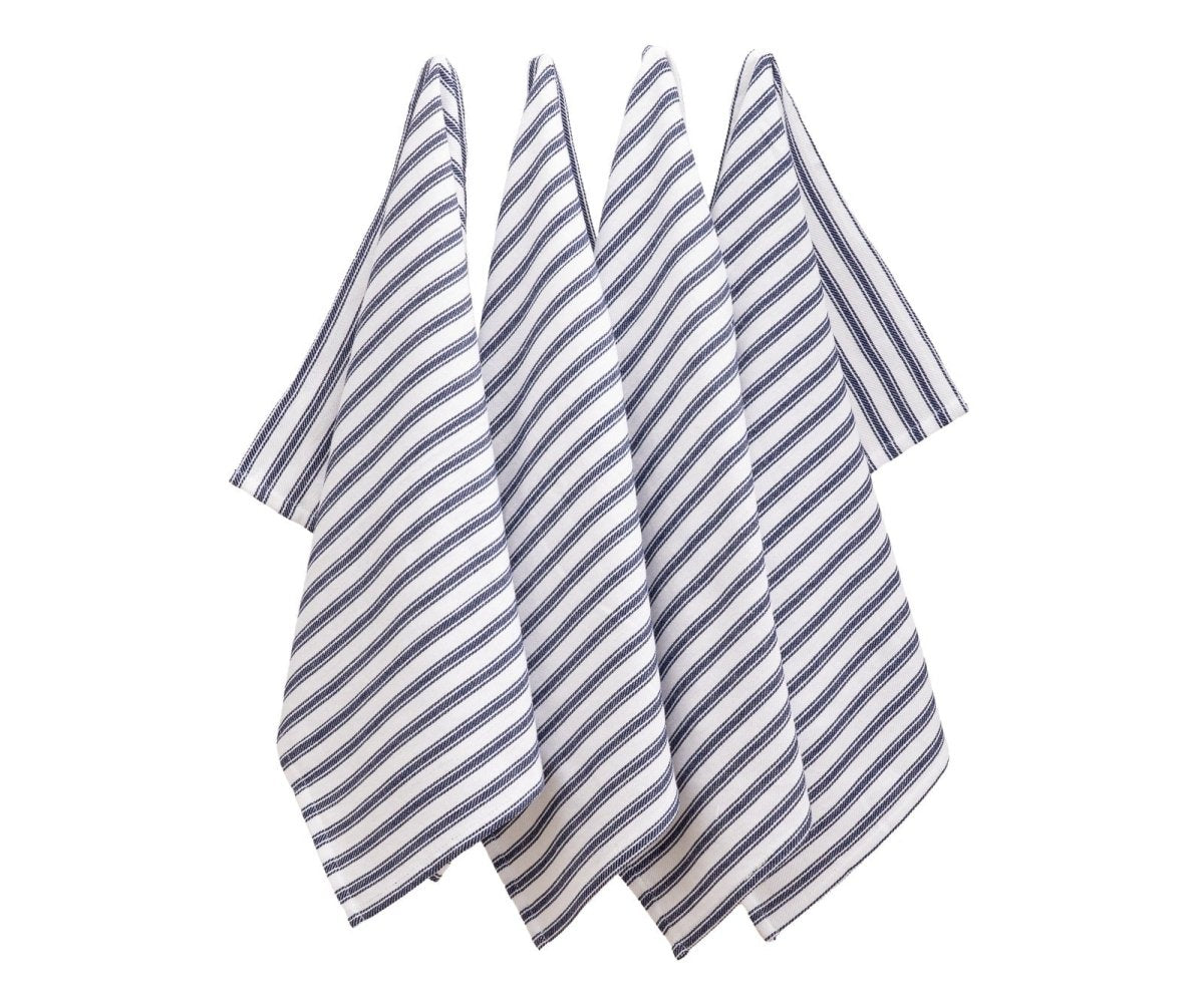 All Cotton and Linen Blue & White Striped Cotton Kitchen Towels - Set of 6