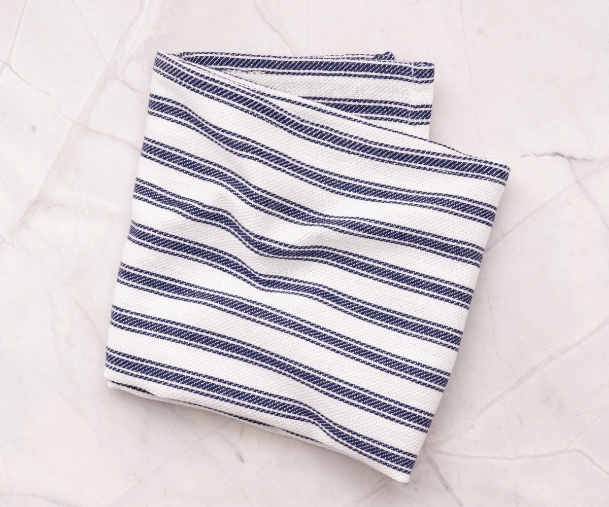 All Cotton and Linen Blue & White Striped Cotton Kitchen Towels - Set of 6
