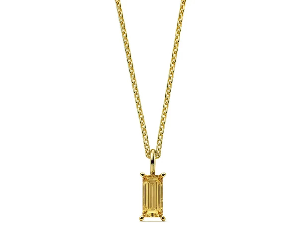 All Cotton and Linen Citrine Baguette Pendant Necklace | November Birthstone | 14K Gold - Plated