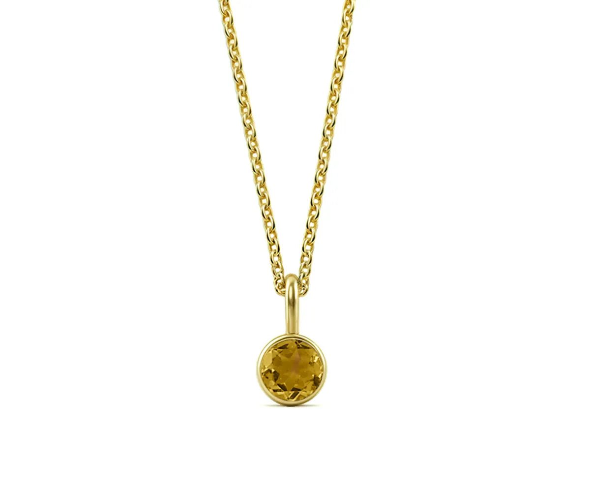All Cotton and Linen Citrine Round Pendant Necklace | November Birthstone | 14K Gold - Plated