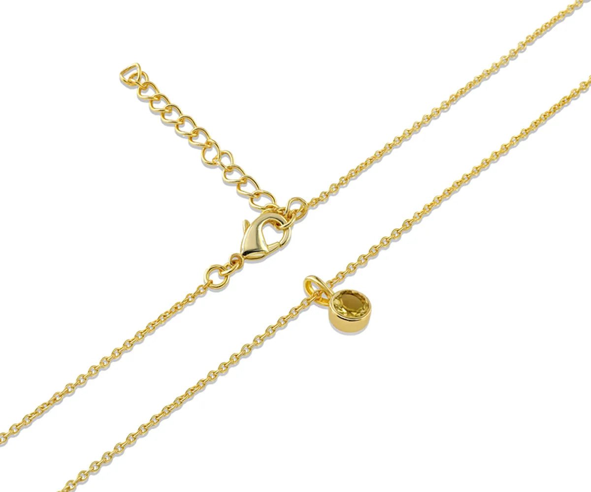 All Cotton and Linen Citrine Round Pendant Necklace | November Birthstone | 14K Gold - Plated