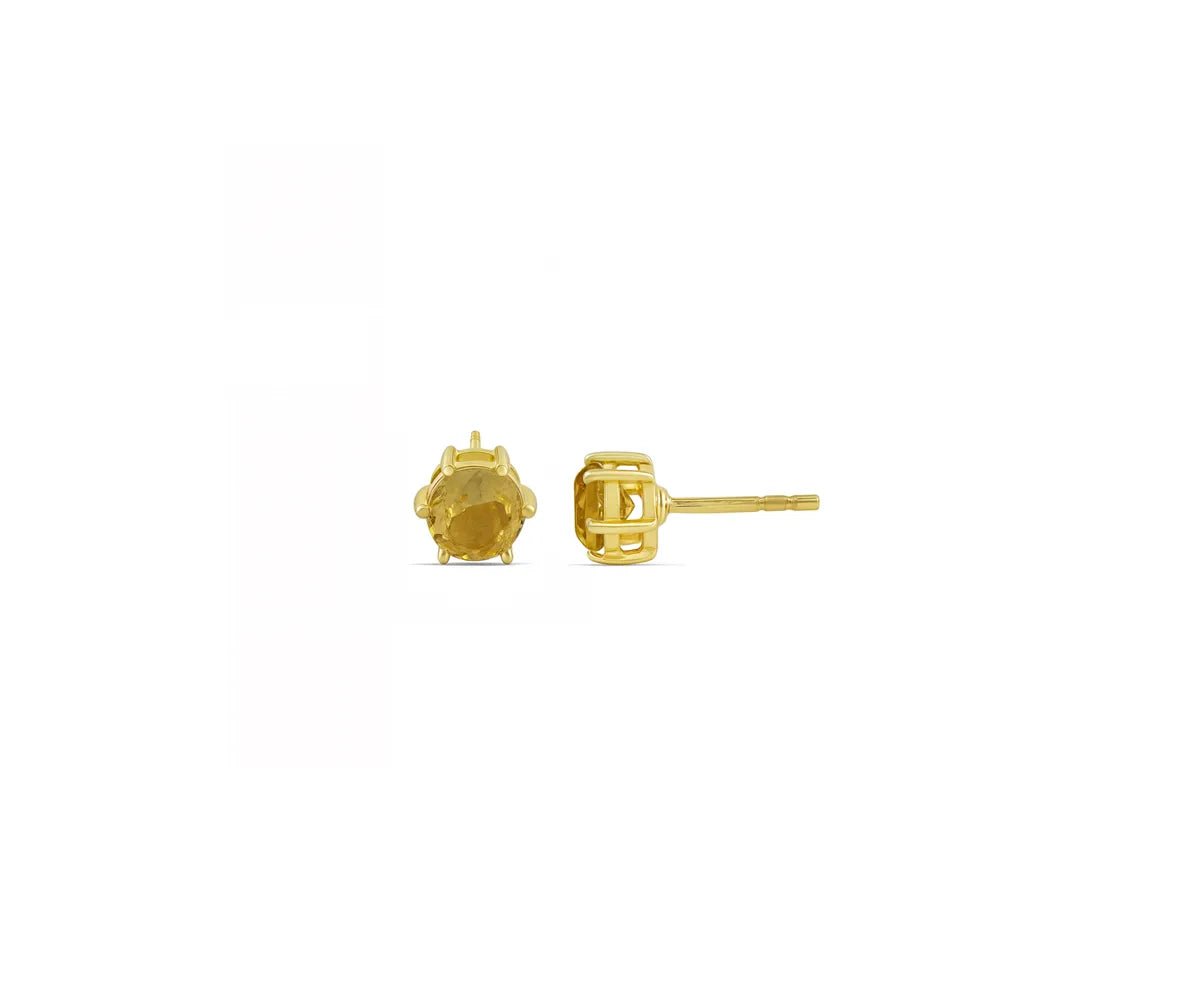 All Cotton and Linen Citrine Stud Earrings | November Birthstone | 14K Gold Plated