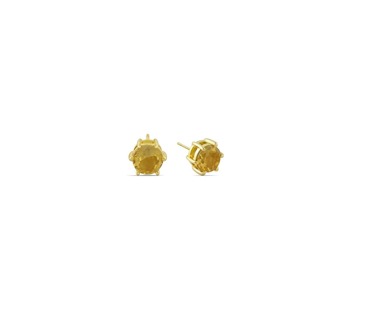 All Cotton and Linen Citrine Stud Earrings | November Birthstone | 14K Gold Plated