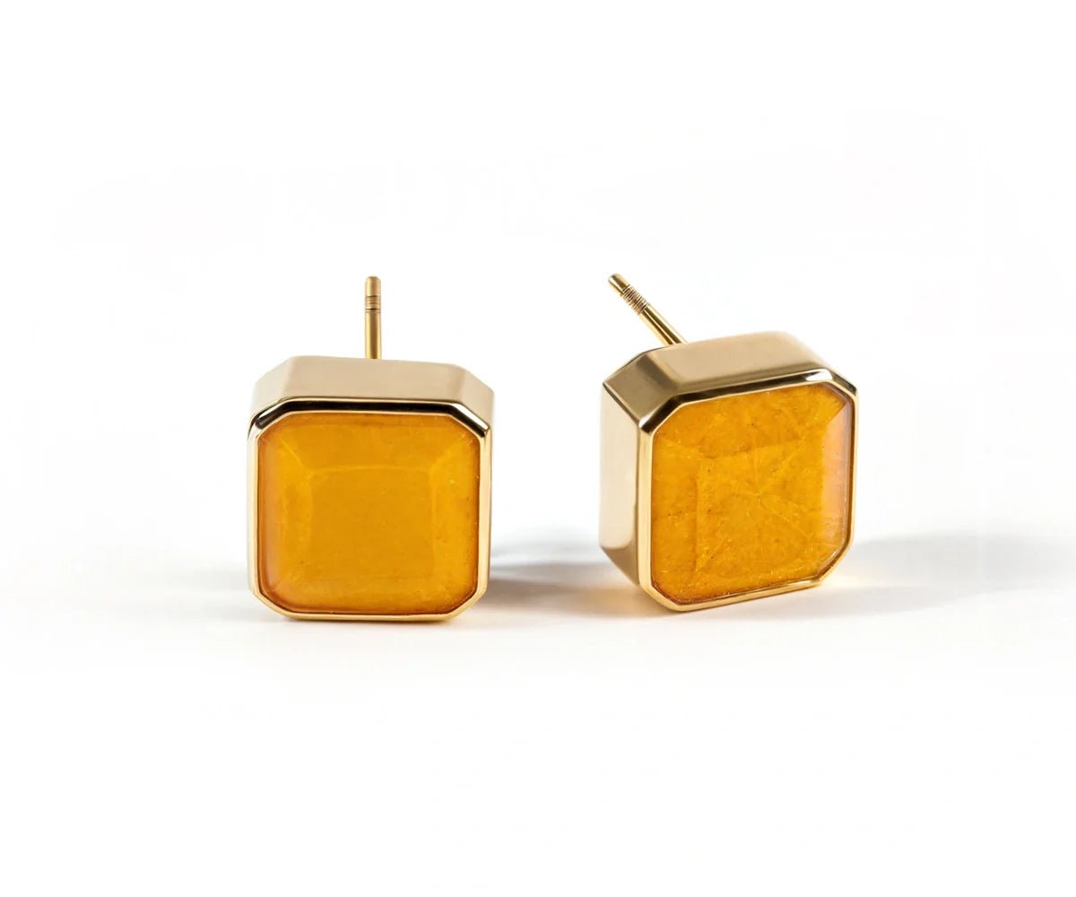 All Cotton and Linen Citrine Stud Earrings | November Birthstone | 18K Gold - Plated Sunlit Quartz
