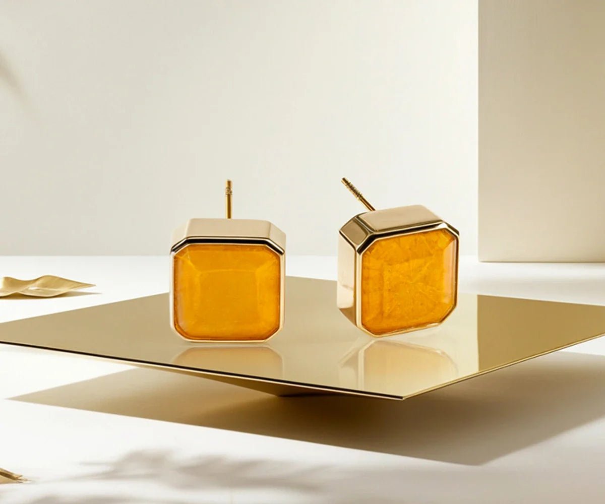 All Cotton and Linen Citrine Stud Earrings | November Birthstone | 18K Gold - Plated Sunlit Quartz