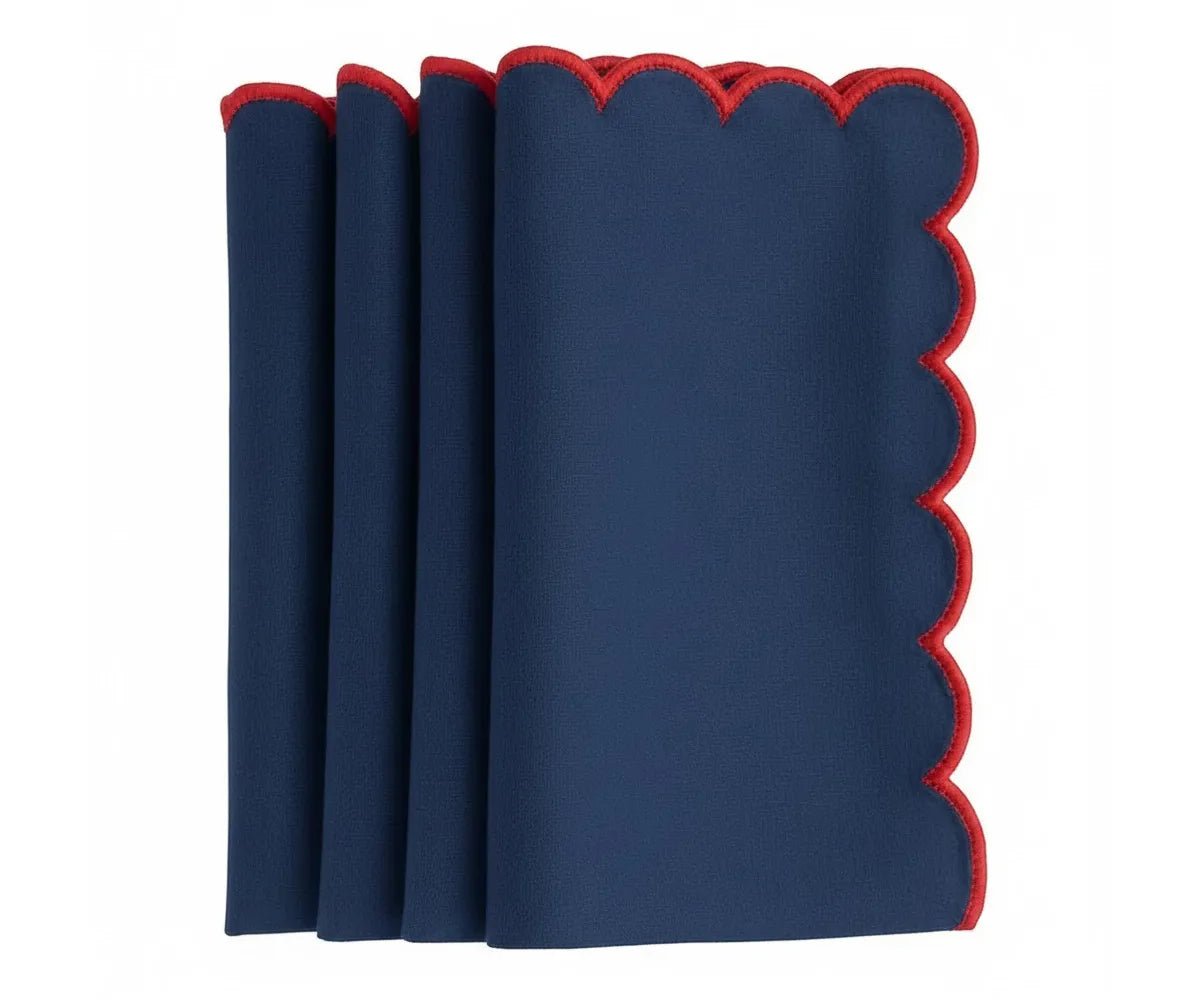 All Cotton and Linen Colored Scallop Edge Cotton Cloth Napkins with Red Trim