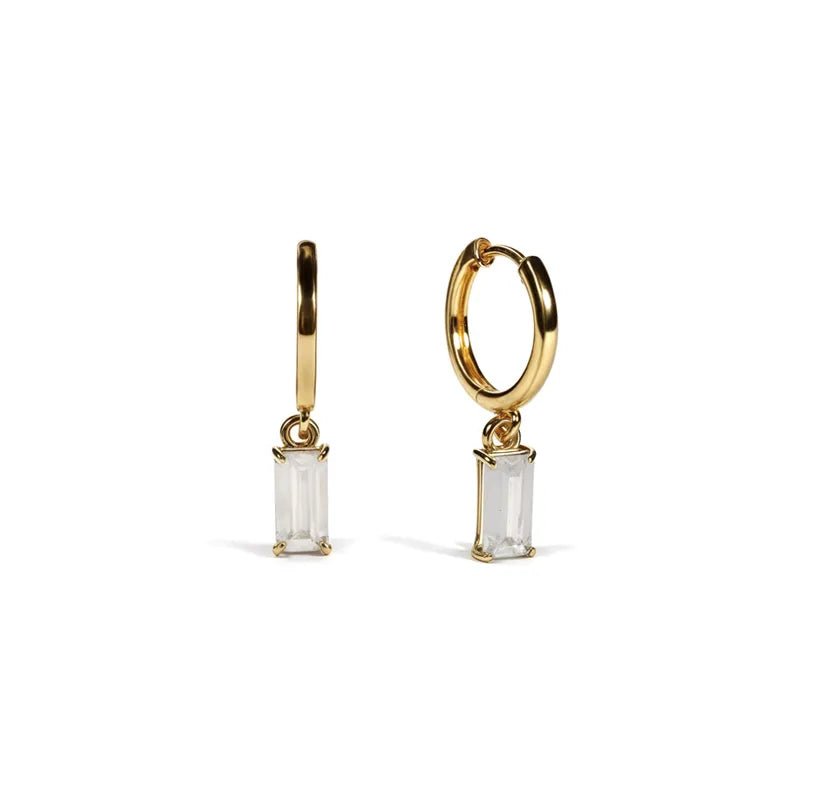 All Cotton and Linen Cubic Zircon Huggie Hoop Earrings | 18K Gold Plated Baguette