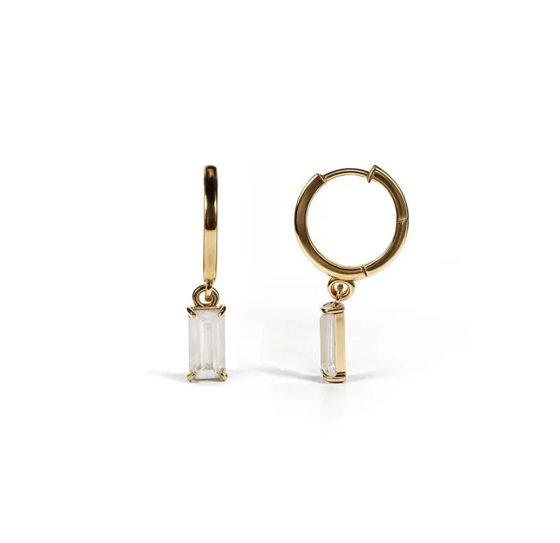 All Cotton and Linen Cubic Zircon Huggie Hoop Earrings | 18K Gold Plated Baguette