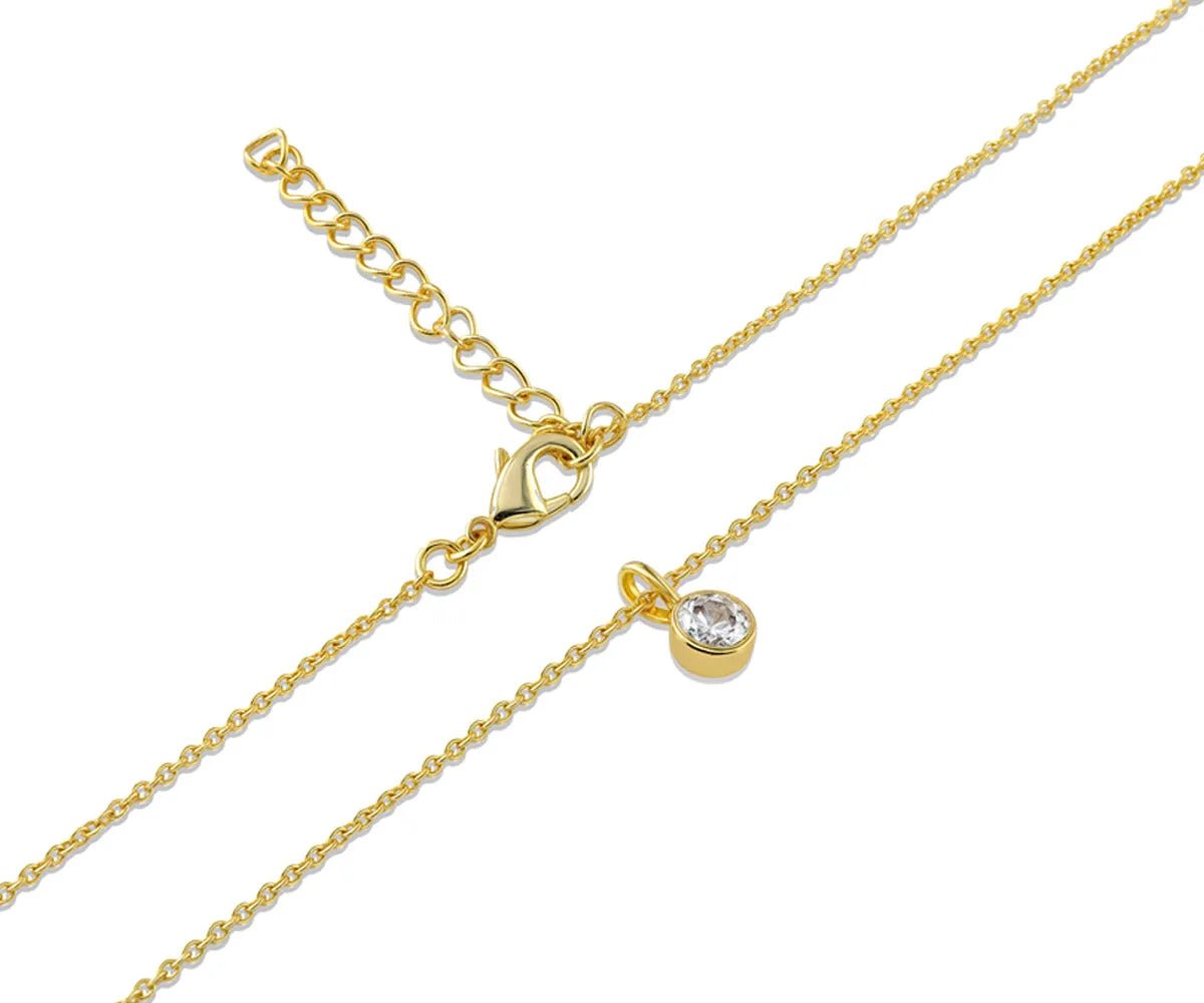 All Cotton and Linen Cubic Zirconia Round Pendant Necklace | April Birthstone | 14K Gold - Plated