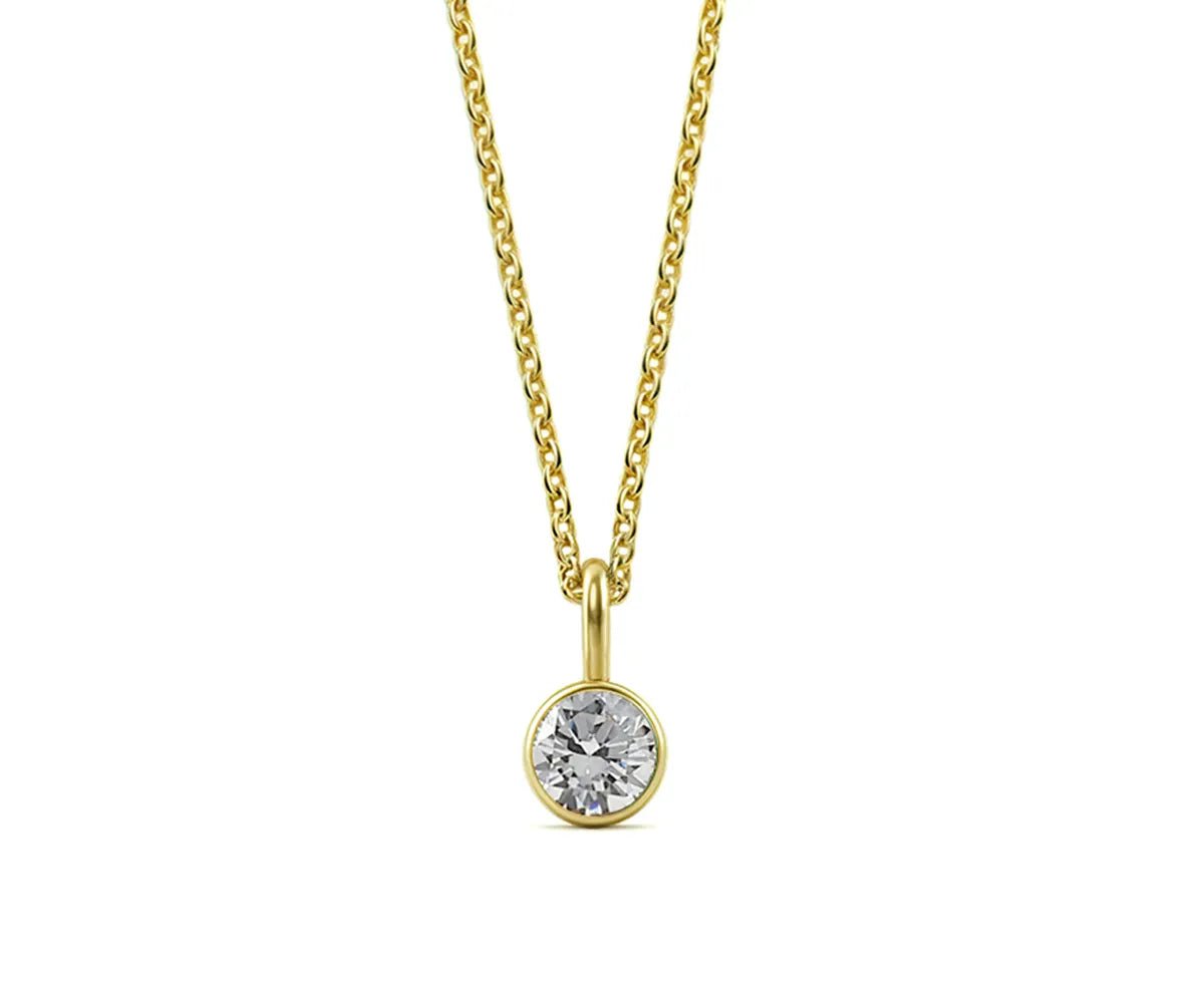 All Cotton and Linen Cubic Zirconia Round Pendant Necklace | April Birthstone | 14K Gold - Plated
