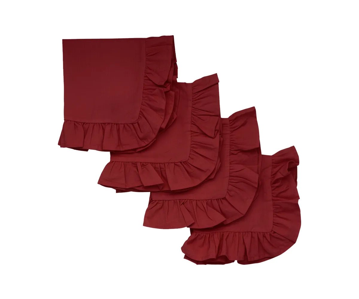 All Cotton and Linen Dark Red Ruffle Edge Cloth Napkins