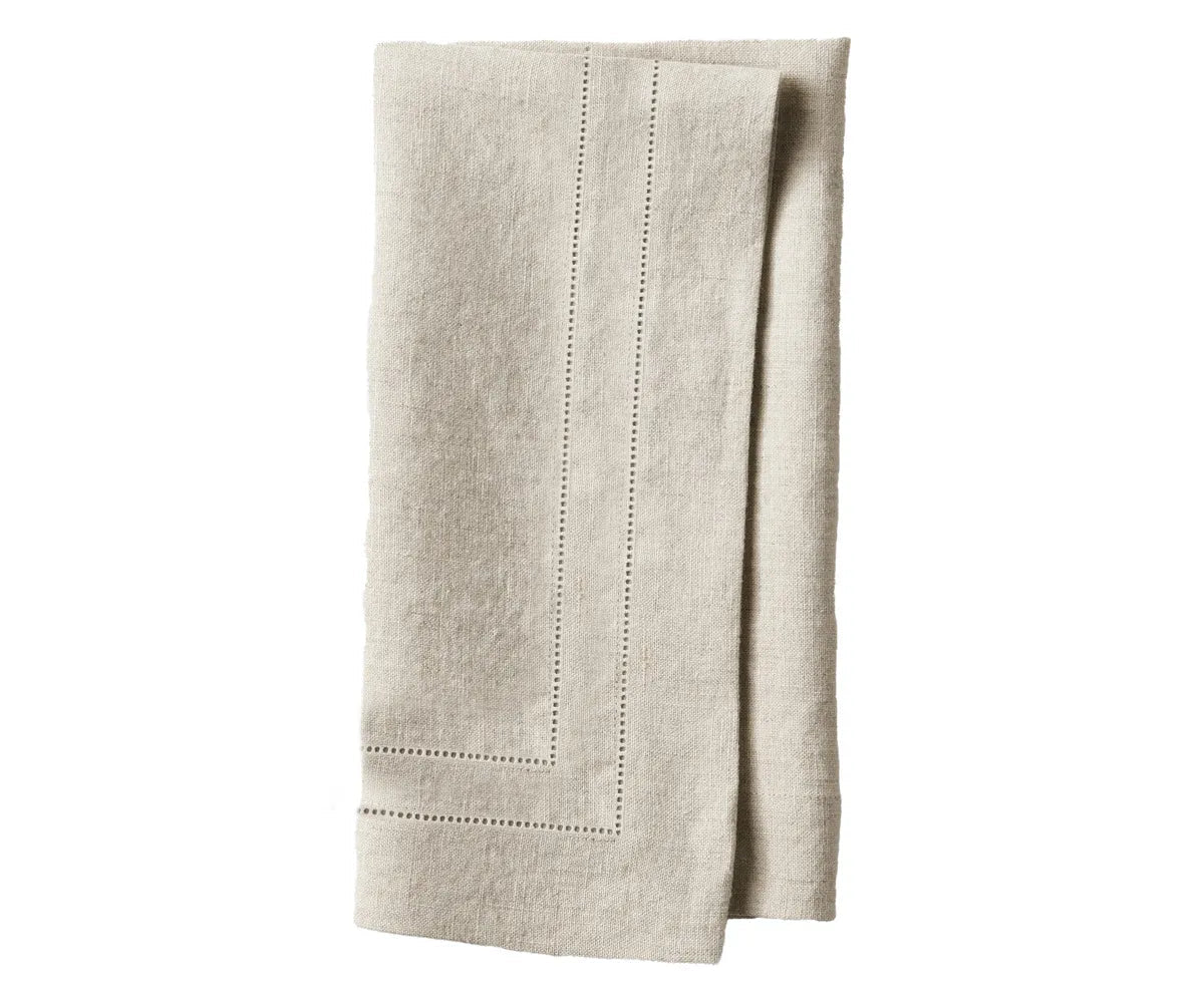 All Cotton and Linen Dark Sand Linen Double Hemstitch Napkins