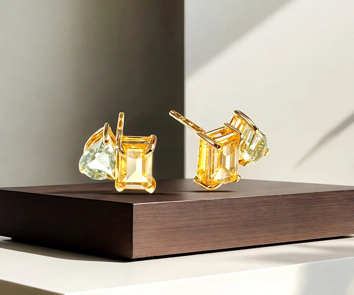 All Cotton and Linen Duo Green Amethyst Stud Earrings – Toi et Moi Birthstone Earrings in 18K Gold