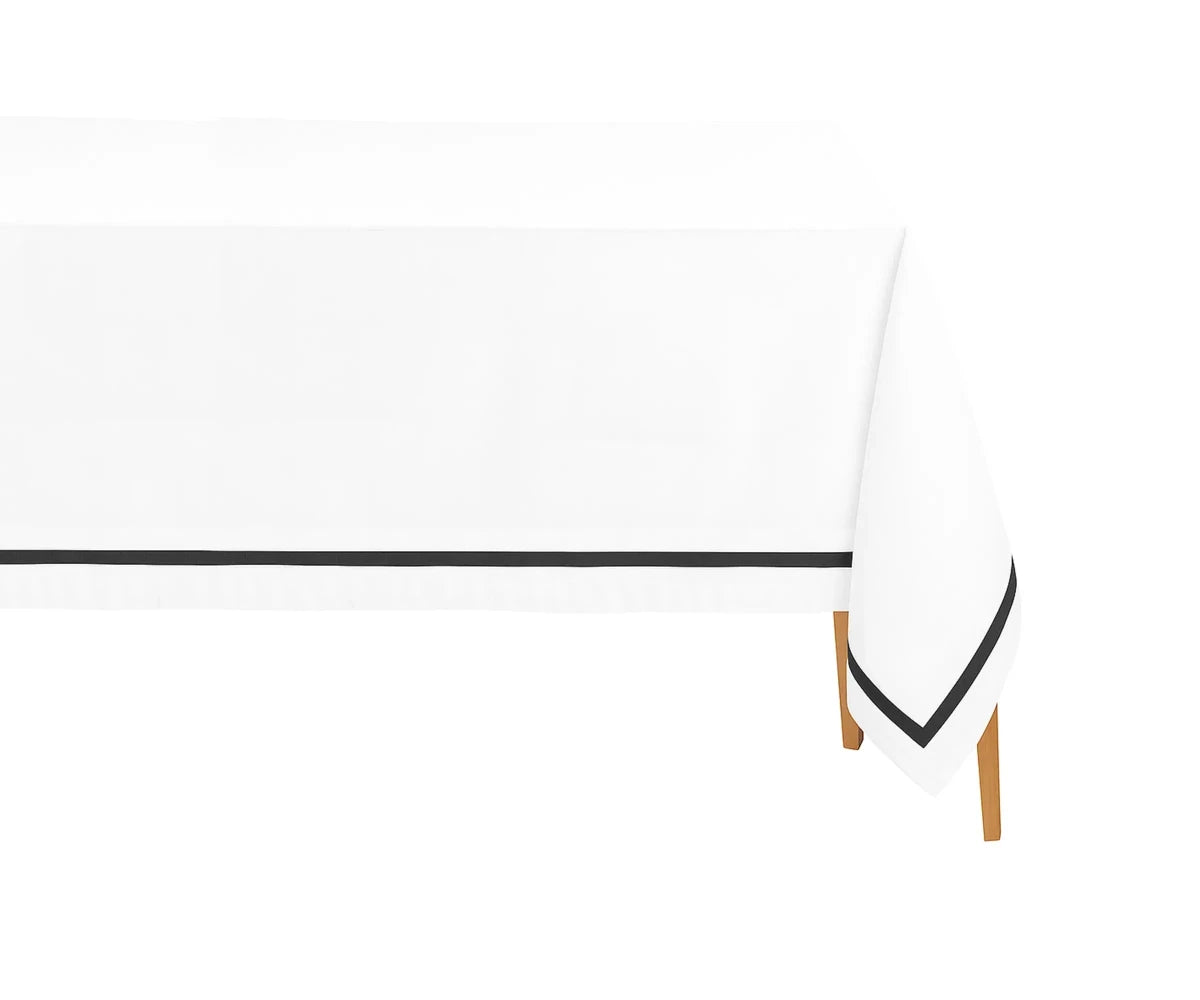 All Cotton and Linen Elegant Cotton Rectangle Tablecloth | Black Satin Trim