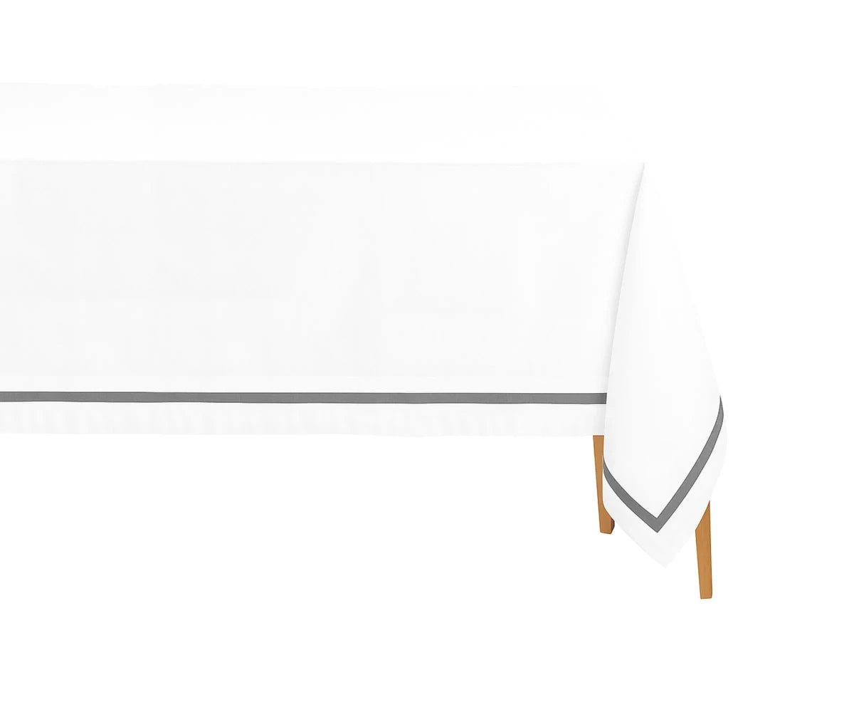 All Cotton and Linen Elegant Cotton Rectangle Tablecloth | Grey Satin Trim
