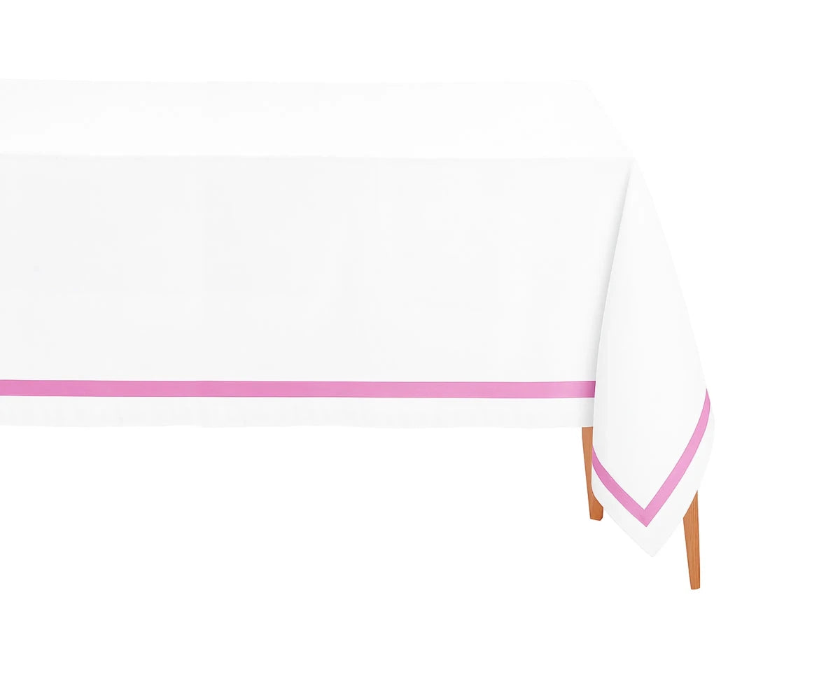 All Cotton and Linen Elegant Cotton Rectangle Tablecloth | Pink Satin Trim