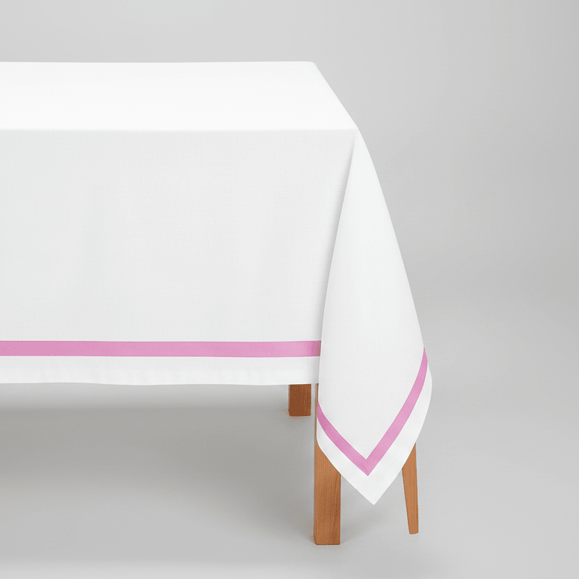 All Cotton and Linen Elegant Cotton Rectangle Tablecloth | Pink Satin Trim