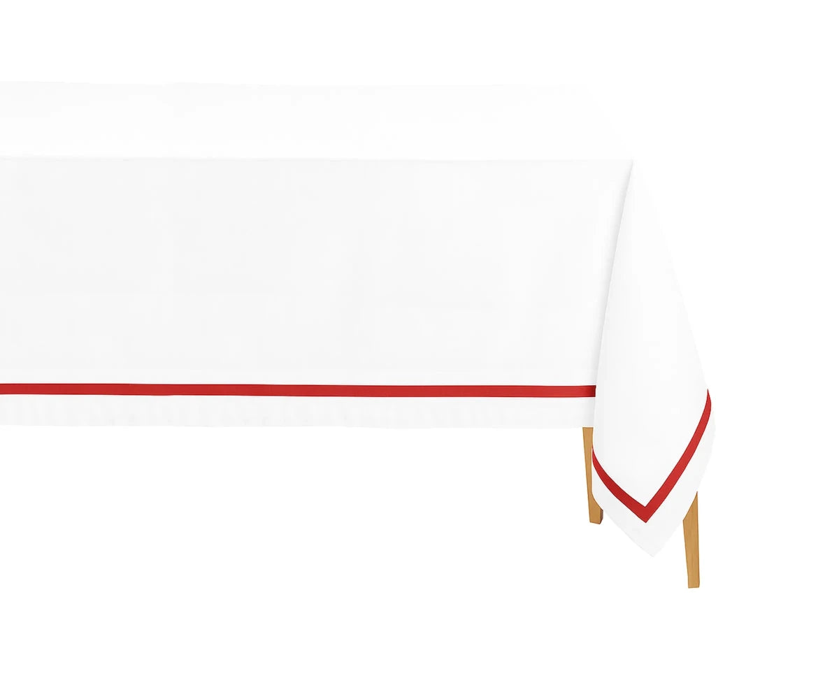 All Cotton and Linen Elegant Cotton Rectangle Tablecloth | Red Satin Trim