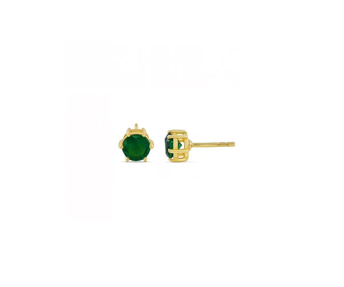 All Cotton and Linen Emerald Stud Earrings | May Birthstone | 14K Gold Plated