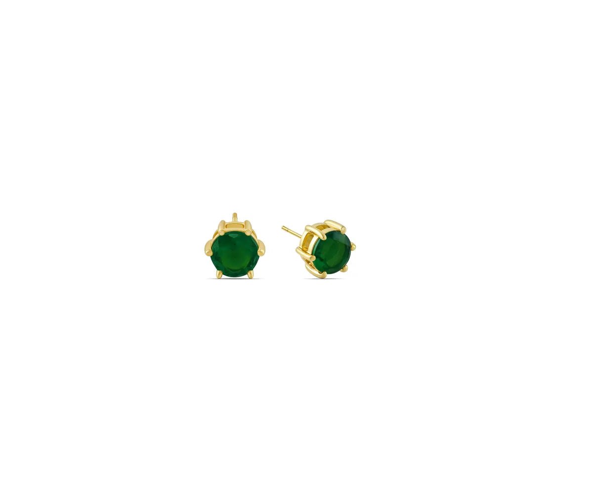 All Cotton and Linen Emerald Stud Earrings | May Birthstone | 14K Gold Plated