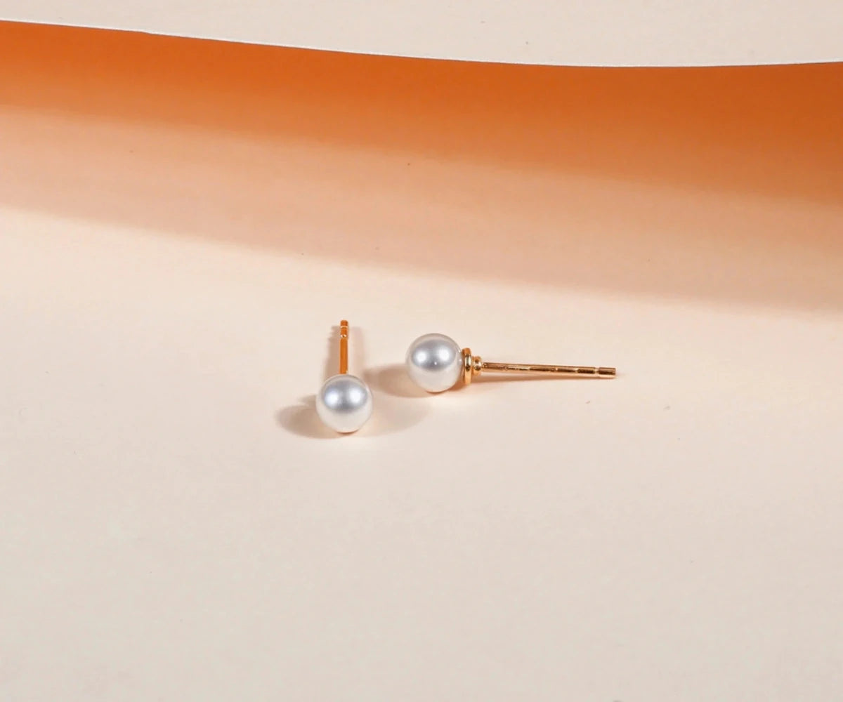All Cotton and Linen Freshwater Pearl Stud Earrings | 18K Gold - Plated | Genuine 5mm Pearl