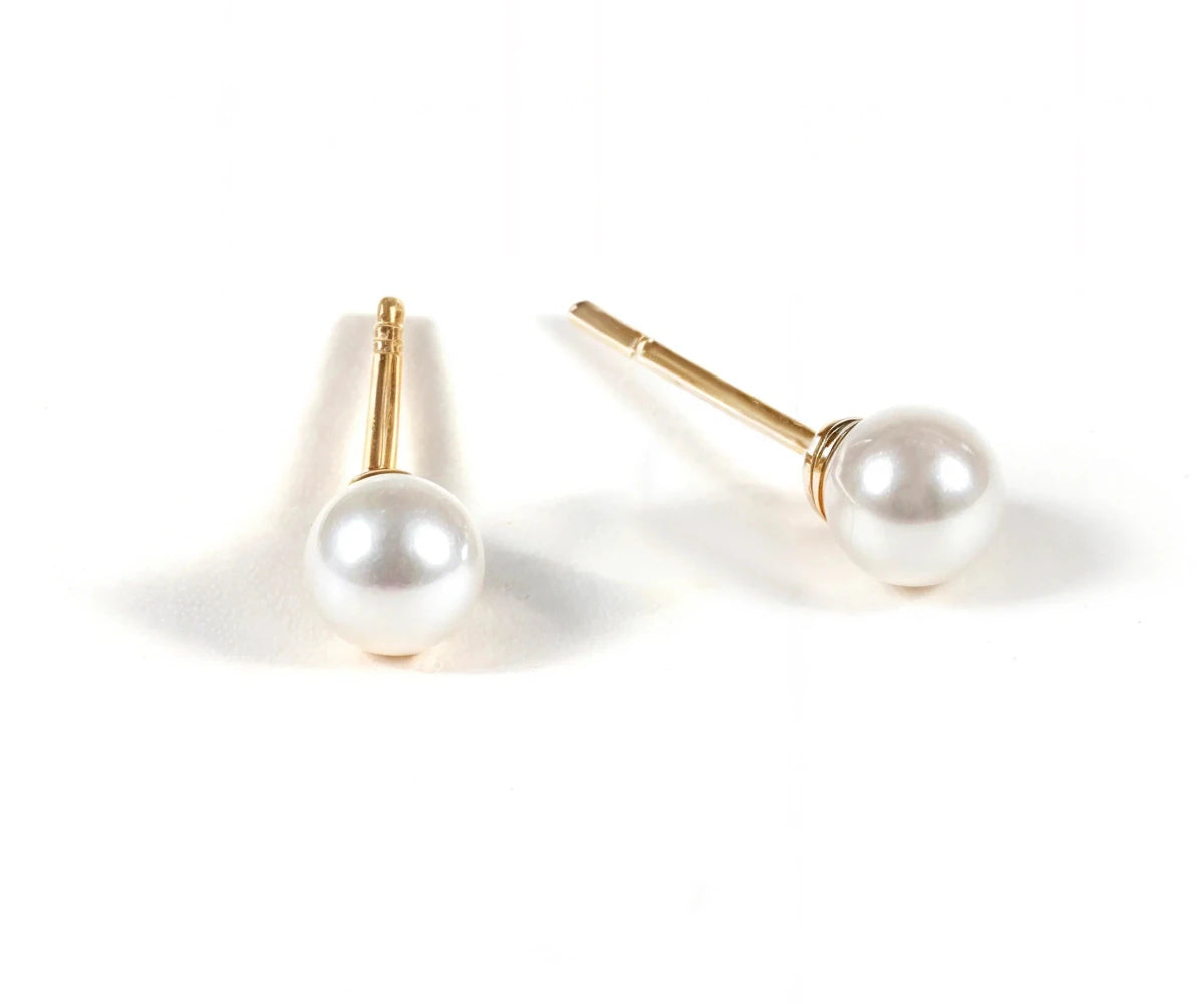 All Cotton and Linen Freshwater Pearl Stud Earrings | 18K Gold - Plated | Genuine 5mm Pearl