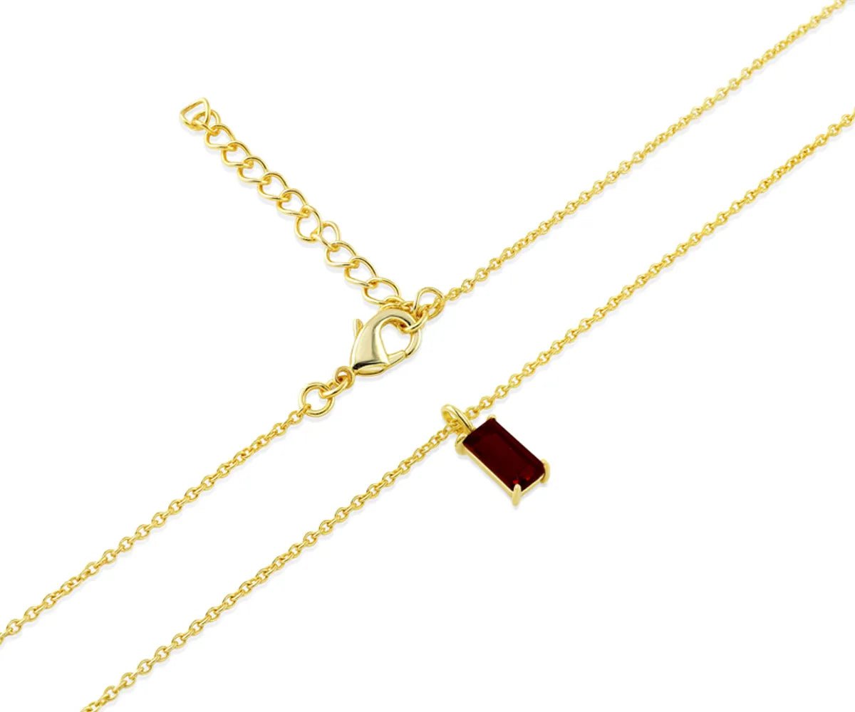 All Cotton and Linen Garnet Baguette Pendant Necklace | January Birthstone | 14K Gold - Plated