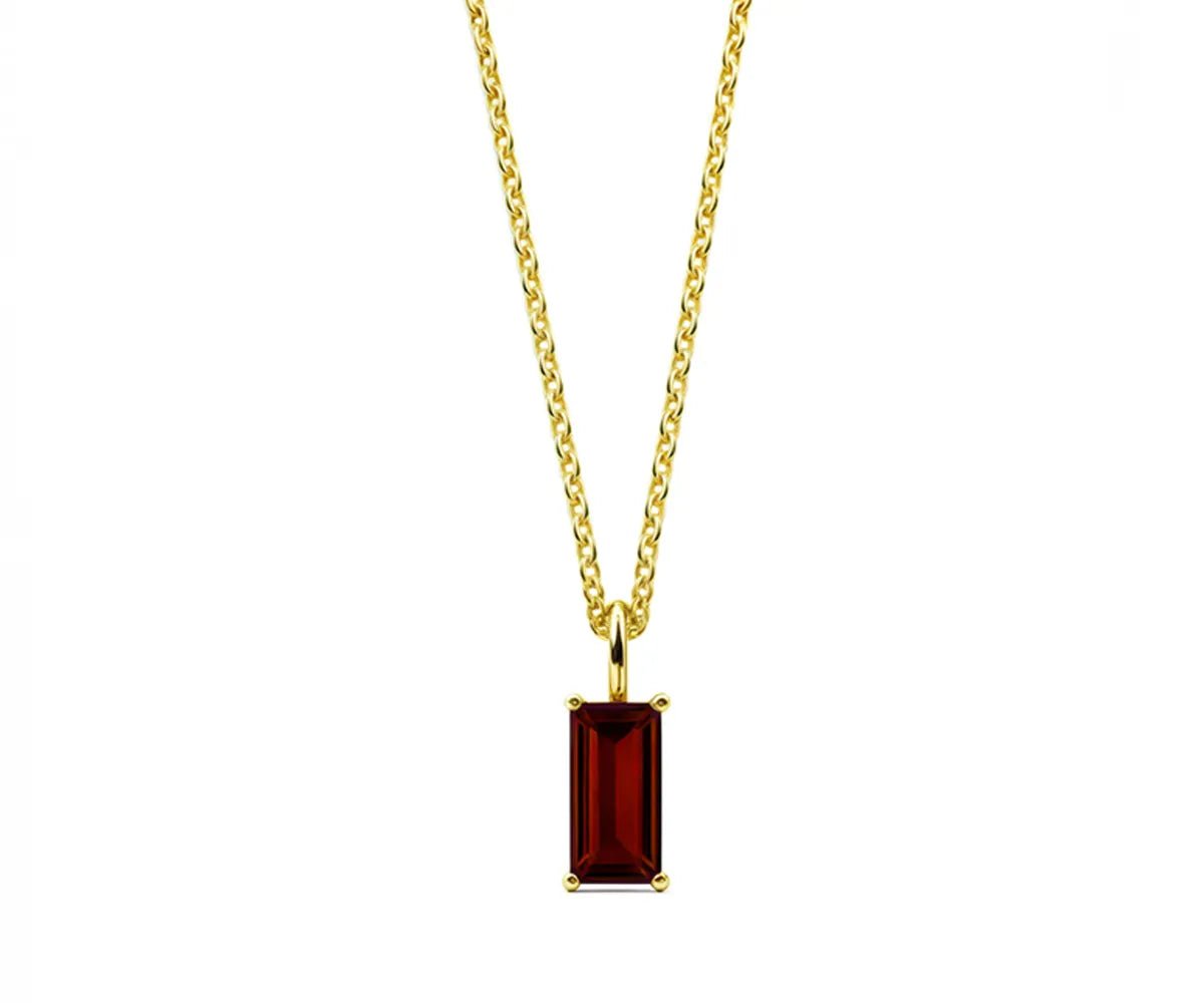 All Cotton and Linen Garnet Baguette Pendant Necklace | January Birthstone | 14K Gold - Plated
