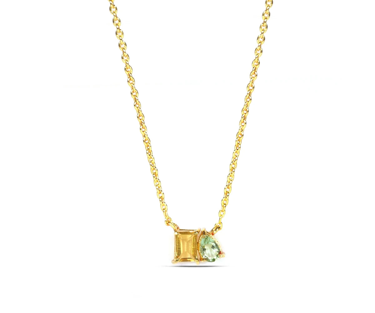All Cotton and Linen Green Amethyst & Citrine Toi et Moi Pendant Necklace – 18K Gold - Plated