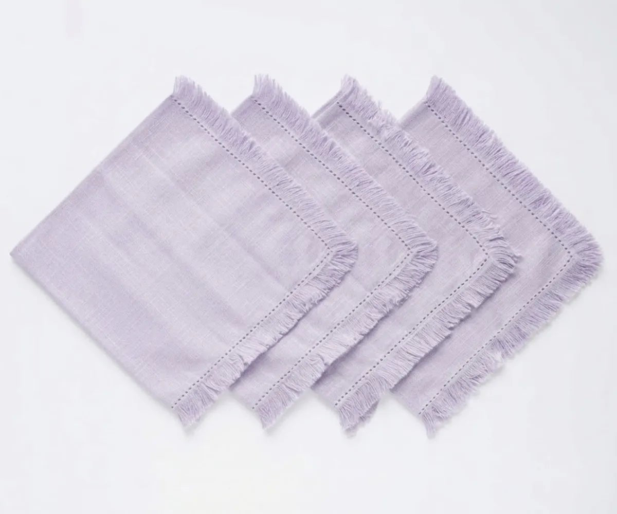 All Cotton and Linen Lavender Cotton Fringe Cloth Napkins