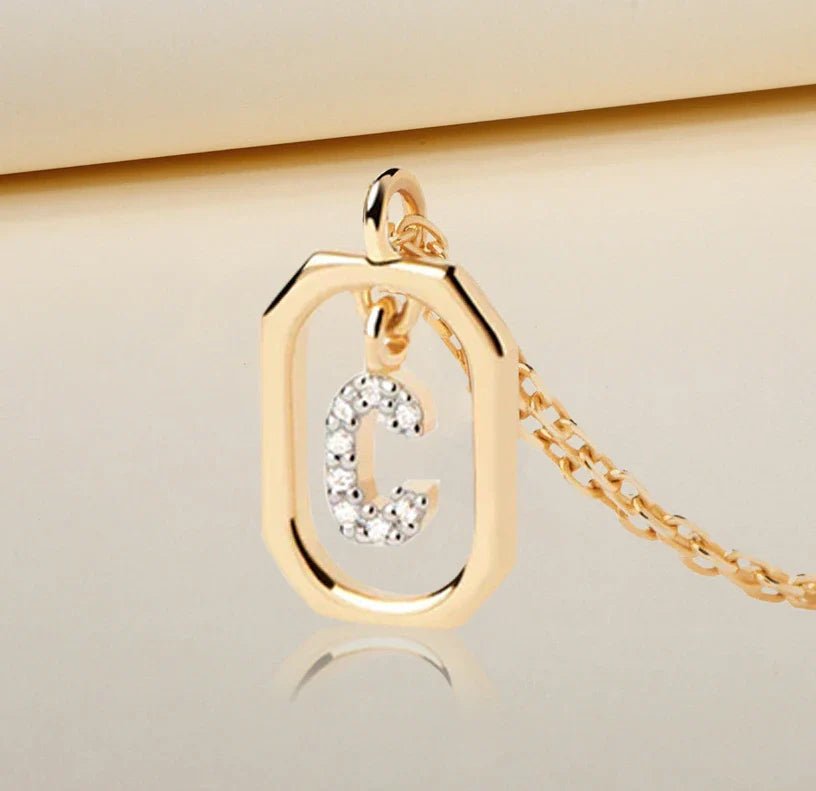 All Cotton and Linen Letter CNecklace | Zircon Initial Pendant | 14K Gold - Plated