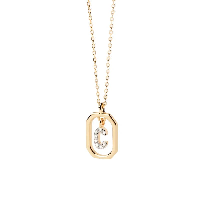 All Cotton and Linen Letter CNecklace | Zircon Initial Pendant | 14K Gold - Plated