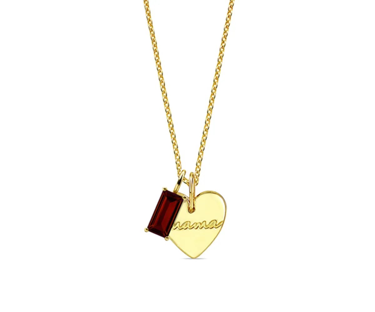 All Cotton and Linen Mama Birthstone Necklace – 14K Gold Heart Charm with Emerald - Cut Stone