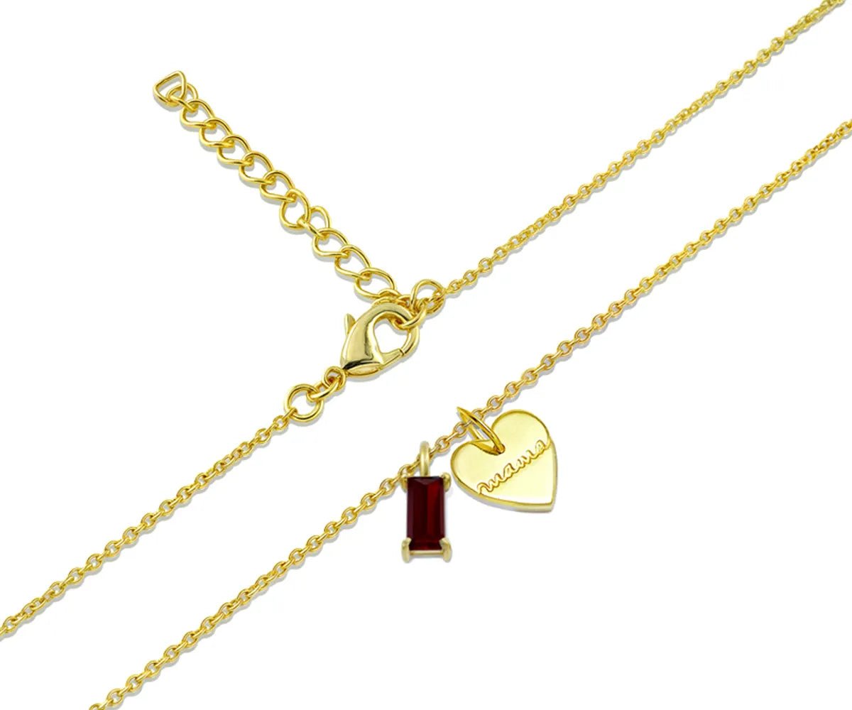 All Cotton and Linen Mama Birthstone Necklace – 14K Gold Heart Charm with Emerald - Cut Stone