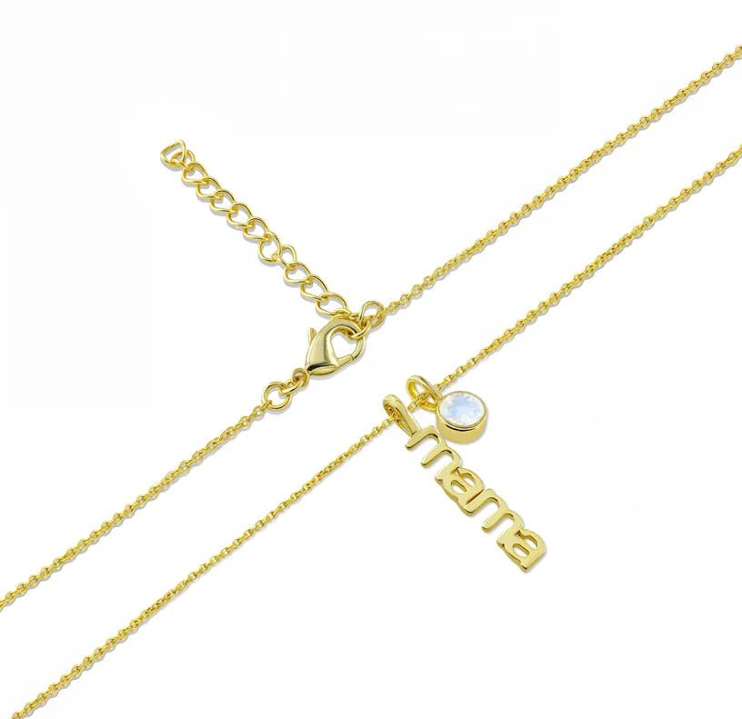 All Cotton and Linen Mama Birthstone Necklace – Personalized 14K Gold - Plated Pendant for Mom