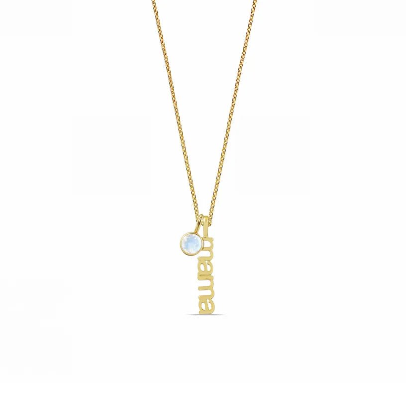 All Cotton and Linen Mama Birthstone Necklace – Personalized 14K Gold - Plated Pendant for Mom