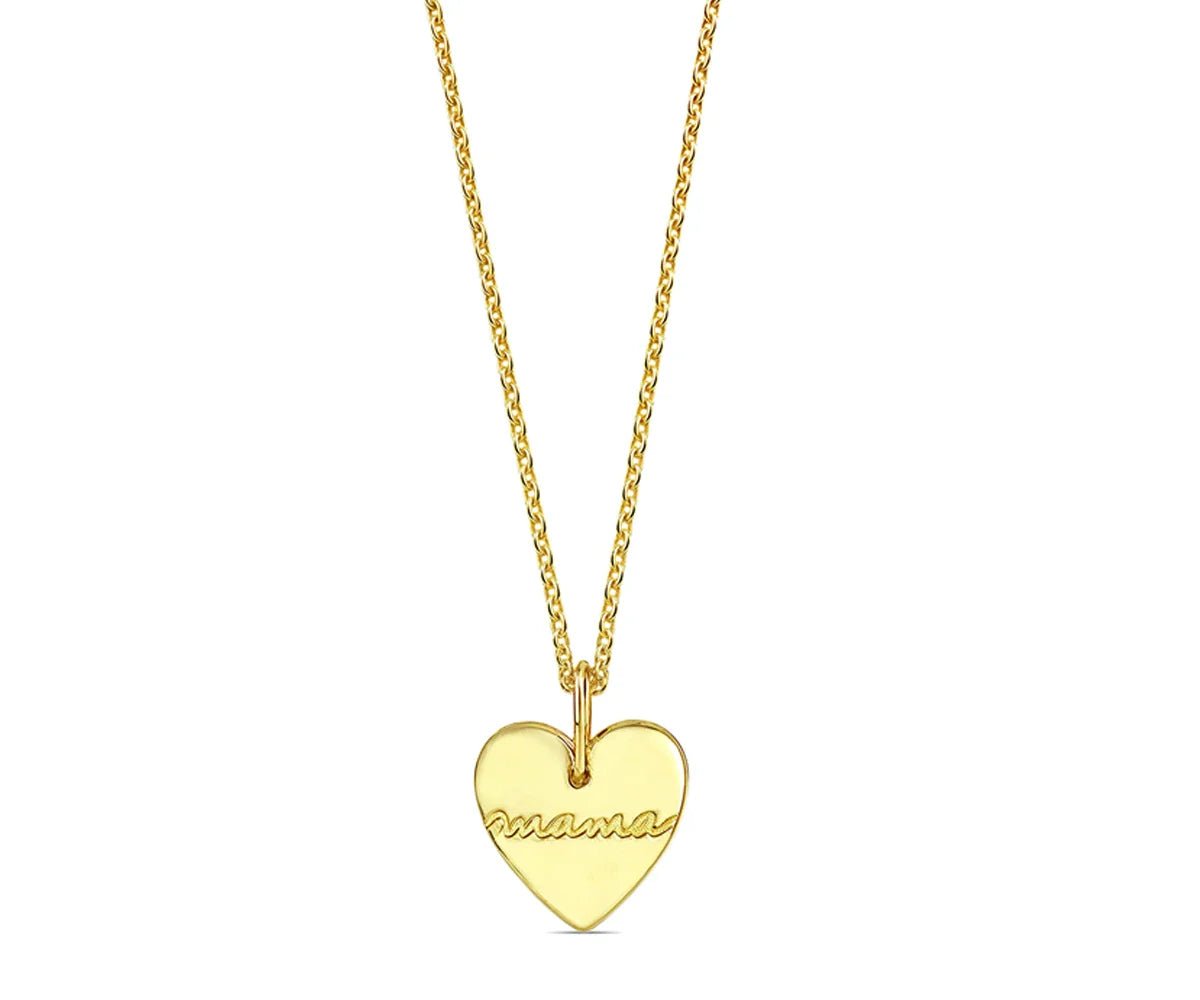 All Cotton and Linen Mama Heart Pendant Necklace – Dainty 14K Gold - Plated Heart Charm