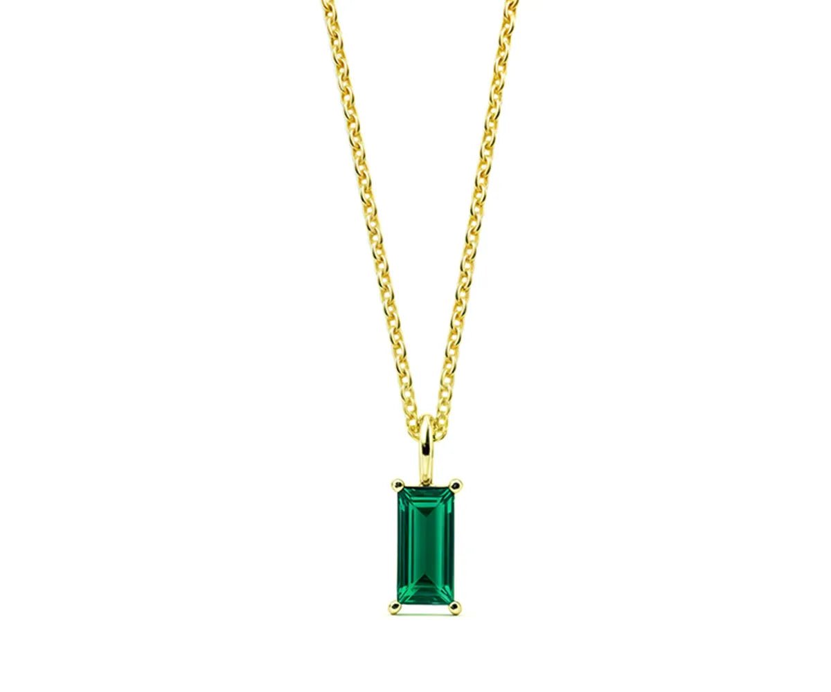 All Cotton and Linen May Birthstone Necklace – 14K Gold Emerald Baguette Pendant