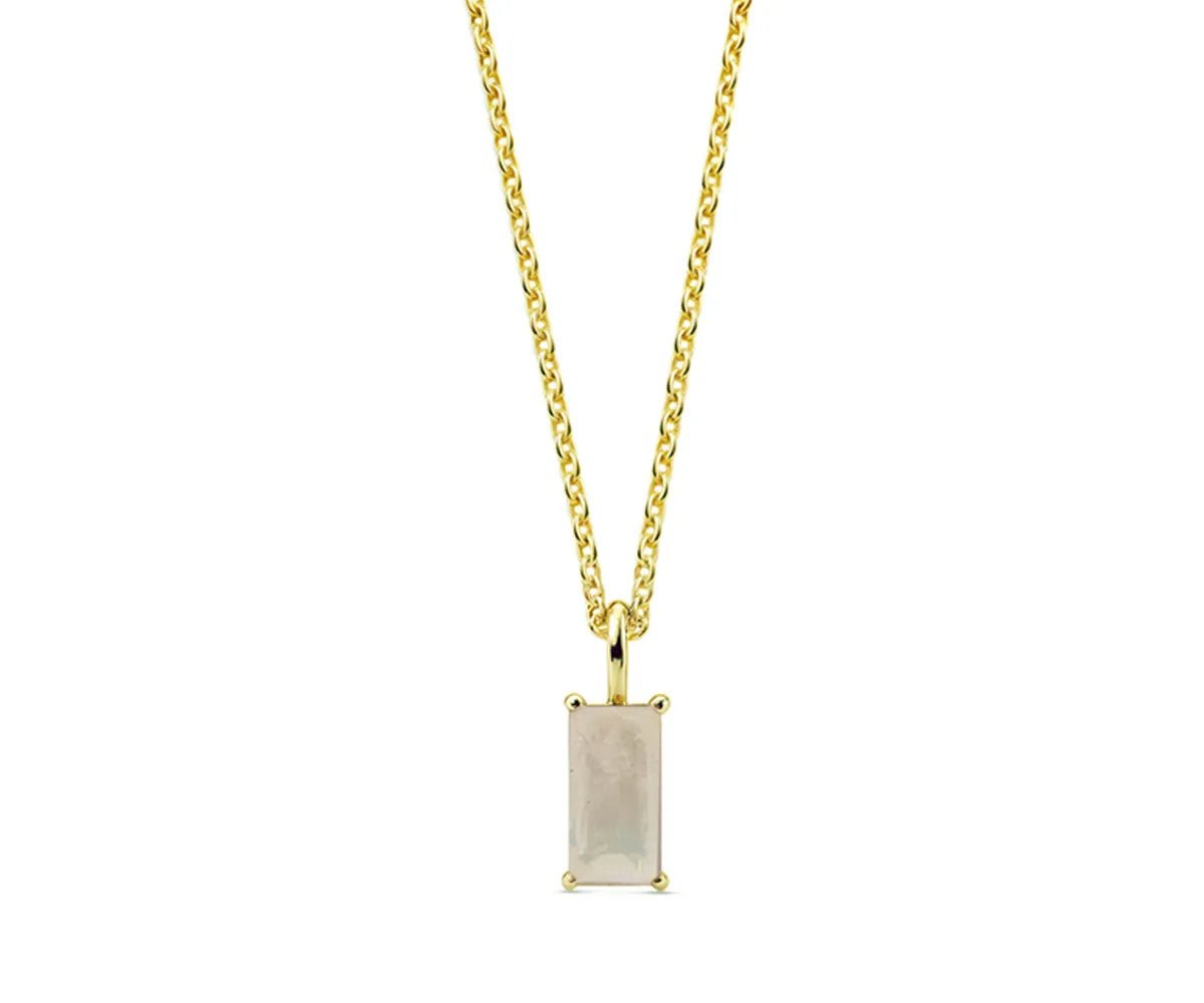 All Cotton and Linen Moonstone Baguette Pendant Necklace | June Birthstone | 14K Gold - Plated