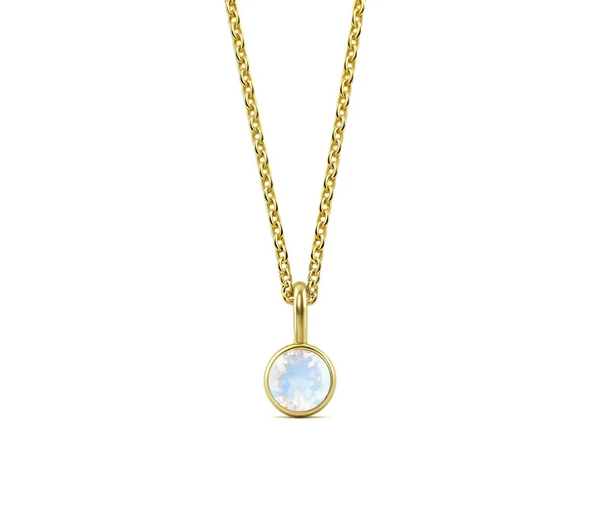 All Cotton and Linen Moonstone Round Pendant Necklace | June Birthstone | 14K Gold - Plated
